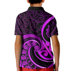 Purple Aotearoa Mangopare Kid Polo Shirt NZ Maori Koru Style