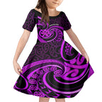 Purple Aotearoa Mangopare Kid Short Sleeve Dress NZ Maori Koru Style
