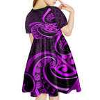 Purple Aotearoa Mangopare Kid Short Sleeve Dress NZ Maori Koru Style