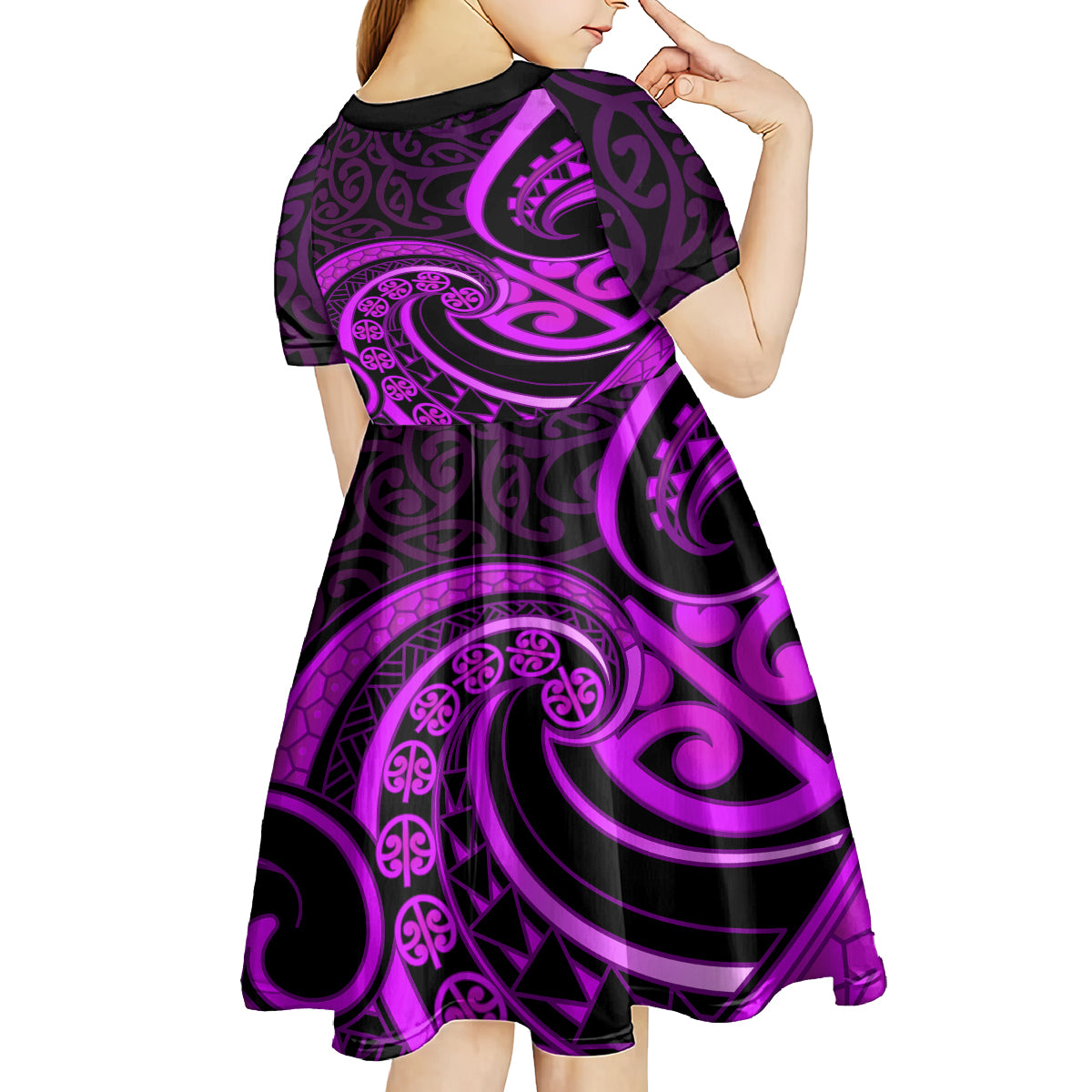 Purple Aotearoa Mangopare Kid Short Sleeve Dress NZ Maori Koru Style