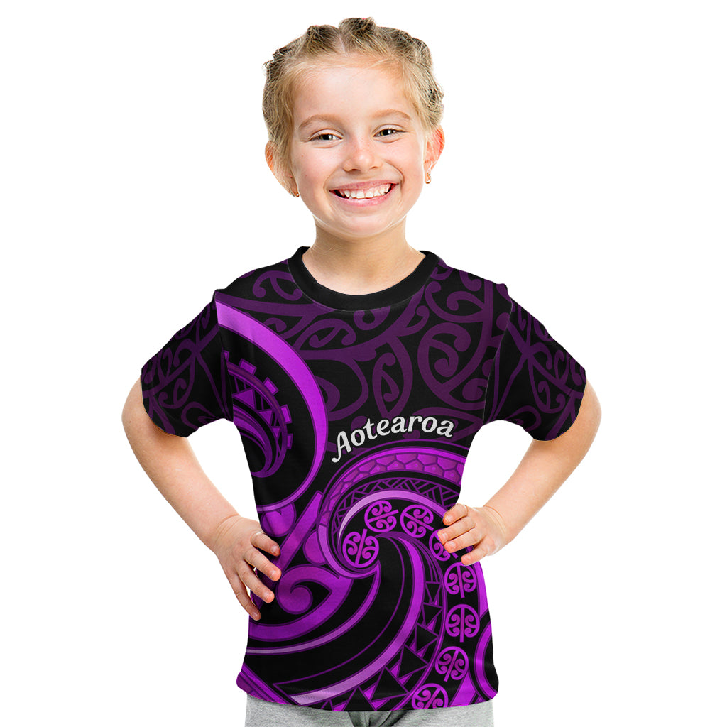 Purple Aotearoa Mangopare Kid T Shirt NZ Maori Koru Style