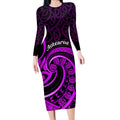 Purple Aotearoa Mangopare Long Sleeve Bodycon Dress NZ Maori Koru Style