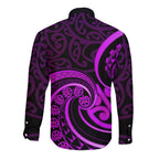 Purple Aotearoa Mangopare Long Sleeve Button Shirt NZ Maori Koru Style
