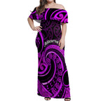 Purple Aotearoa Mangopare Off Shoulder Maxi Dress NZ Maori Koru Style