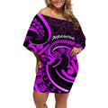 Purple Aotearoa Mangopare Off Shoulder Short Dress NZ Maori Koru Style