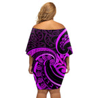 Purple Aotearoa Mangopare Off Shoulder Short Dress NZ Maori Koru Style