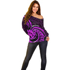 Purple Aotearoa Mangopare Off Shoulder Sweater NZ Maori Koru Style