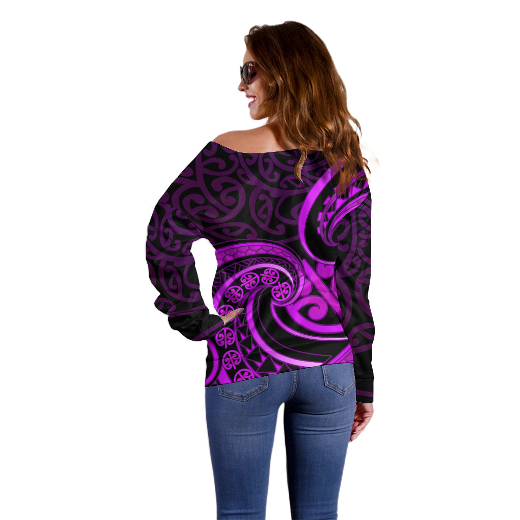 Purple Aotearoa Mangopare Off Shoulder Sweater NZ Maori Koru Style