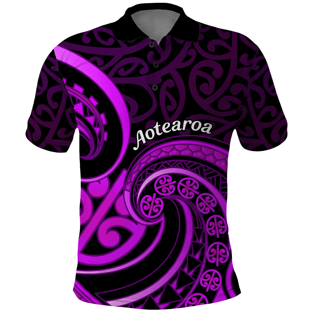 Purple Aotearoa Mangopare Polo Shirt NZ Maori Koru Style