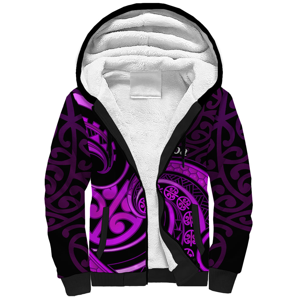 Purple Aotearoa Mangopare Sherpa Hoodie NZ Maori Koru Style