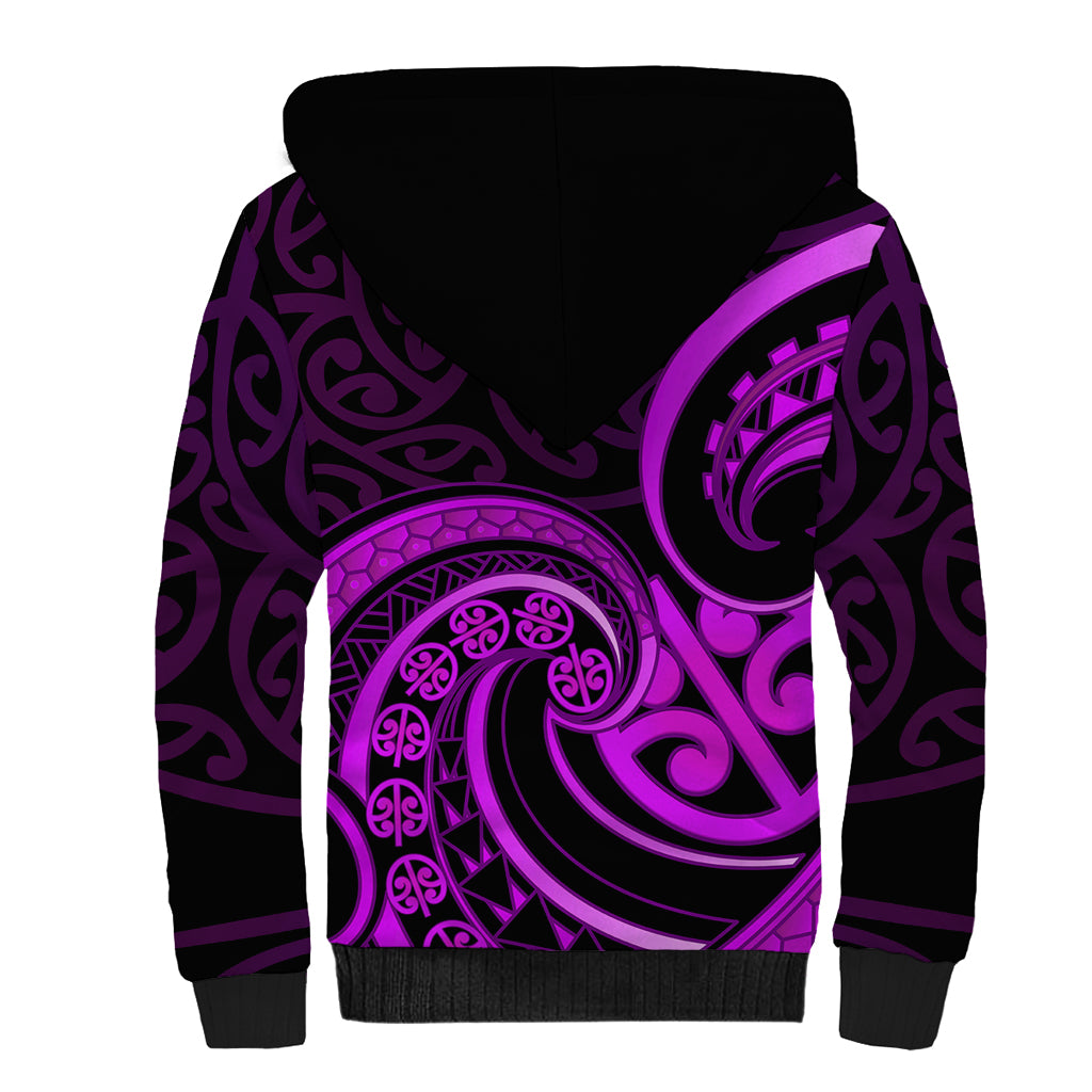 Purple Aotearoa Mangopare Sherpa Hoodie NZ Maori Koru Style