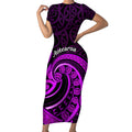 Purple Aotearoa Mangopare Short Sleeve Bodycon Dress NZ Maori Koru Style