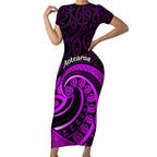 Purple Aotearoa Mangopare Short Sleeve Bodycon Dress NZ Maori Koru Style