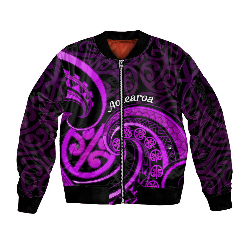 Purple Aotearoa Mangopare Sleeve Zip Bomber Jacket NZ Maori Koru Style