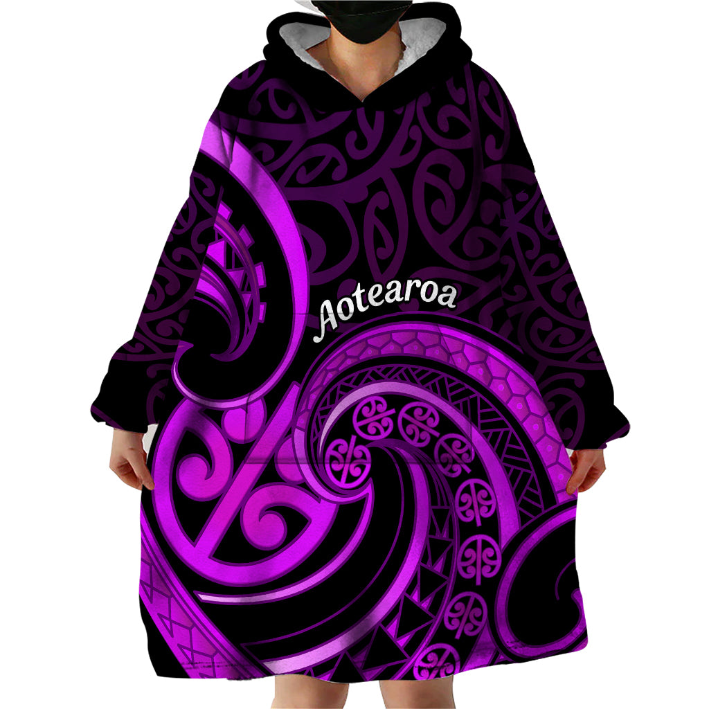 Purple Aotearoa Mangopare Wearable Blanket Hoodie NZ Maori Koru Style