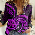 Purple Aotearoa Mangopare Women Casual Shirt NZ Maori Koru Style