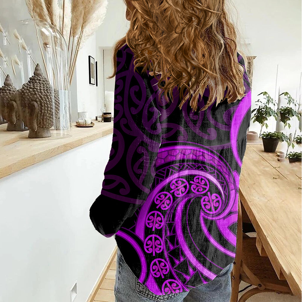 Purple Aotearoa Mangopare Women Casual Shirt NZ Maori Koru Style