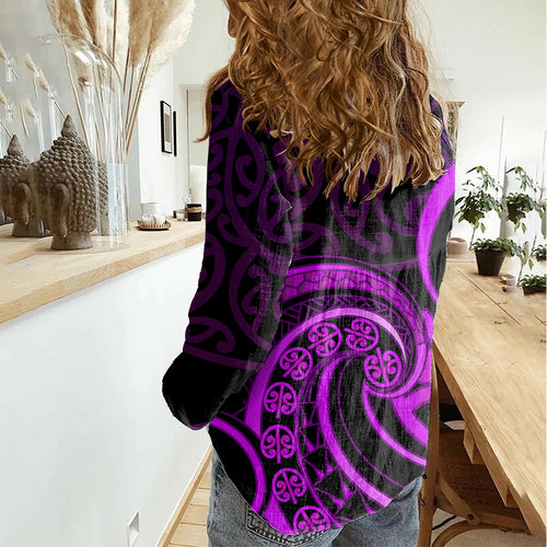 Purple Aotearoa Mangopare Women Casual Shirt NZ Maori Koru Style