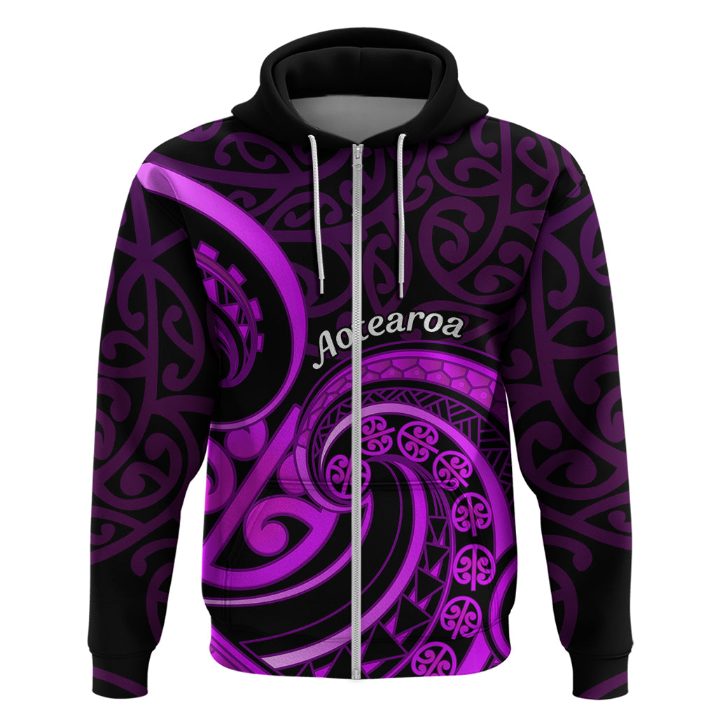Purple Aotearoa Mangopare Zip Hoodie NZ Maori Koru Style