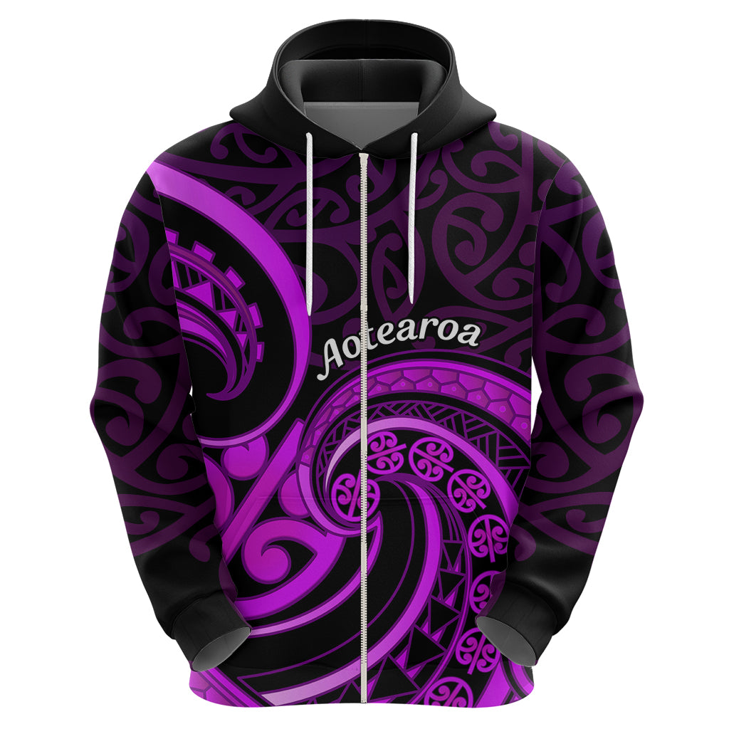 Purple Aotearoa Mangopare Zip Hoodie NZ Maori Koru Style