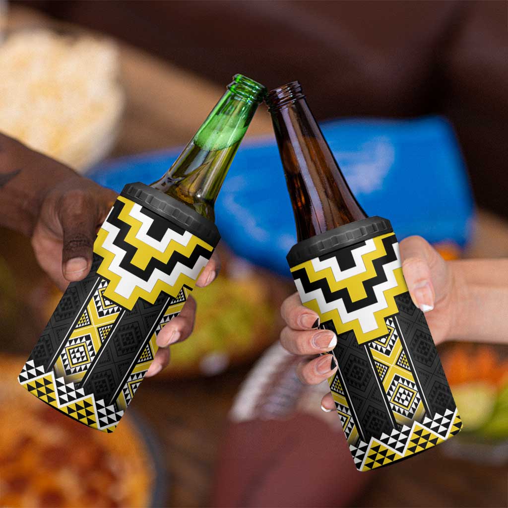 Yellow Taniko Aotearoa 4 in 1 Can Cooler Tumbler Niho Taniwha Mix Poutama