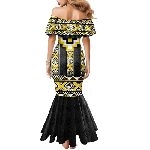 Yellow Taniko Aotearoa Family Matching Mermaid Dress and Hawaiian Shirt Niho Taniwha Mix Poutama