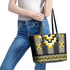 Yellow Taniko Aotearoa Leather Tote Bag Niho Taniwha Mix Poutama