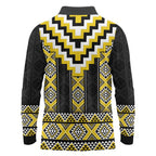 Yellow Taniko Aotearoa Long Sleeve Polo Shirt Niho Taniwha Mix Poutama