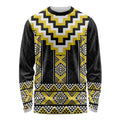 Yellow Taniko Aotearoa Long Sleeve Shirt Niho Taniwha Mix Poutama