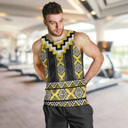 Yellow Taniko Aotearoa Men Tank Top Niho Taniwha Mix Poutama