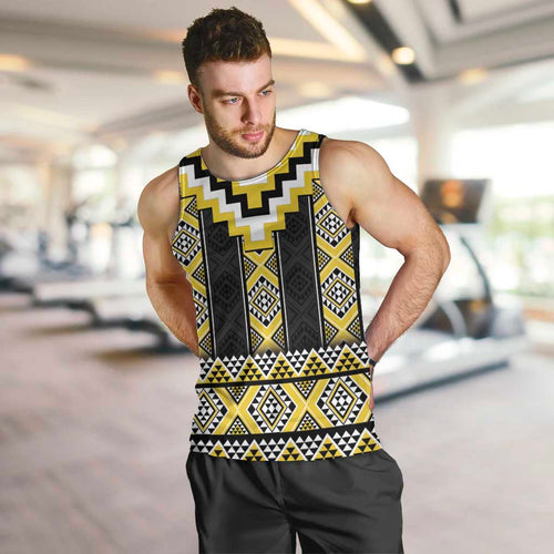 Yellow Taniko Aotearoa Men Tank Top Niho Taniwha Mix Poutama