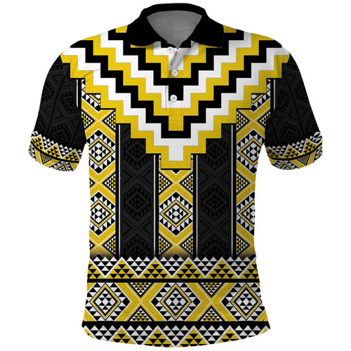 Yellow Taniko Aotearoa Polo Shirt Niho Taniwha Mix Poutama