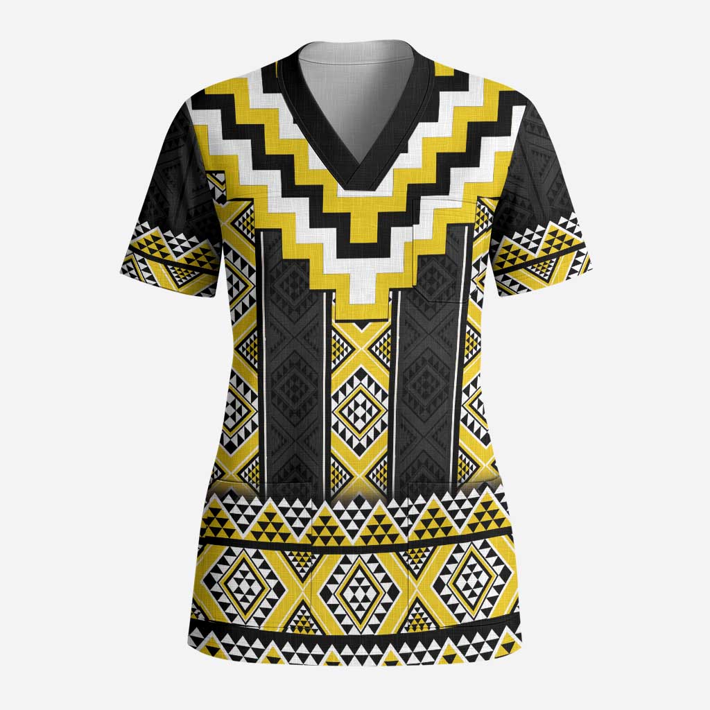 Yellow Taniko Aotearoa Scrub Top Niho Taniwha Mix Poutama - Aussie Hoodie