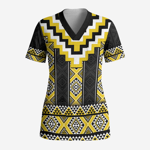 Yellow Taniko Aotearoa Scrub Top Niho Taniwha Mix Poutama - Aussie Hoodie