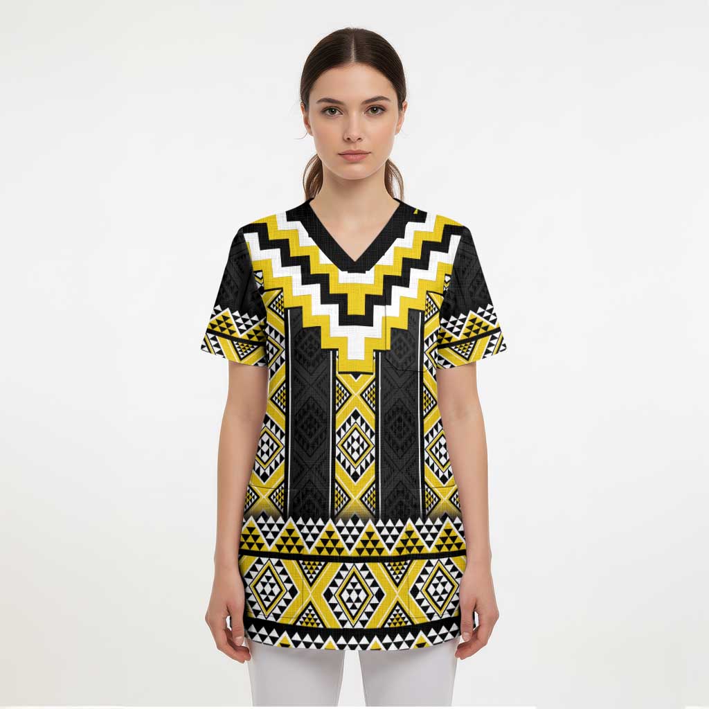 Yellow Taniko Aotearoa Scrub Top Niho Taniwha Mix Poutama - Aussie Hoodie