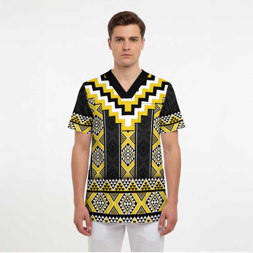 Yellow Taniko Aotearoa Scrub Top Niho Taniwha Mix Poutama - Aussie Hoodie