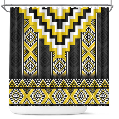 Yellow Taniko Aotearoa Shower Curtain Niho Taniwha Mix Poutama