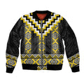 Yellow Taniko Aotearoa Sleeve Zip Bomber Jacket Niho Taniwha Mix Poutama