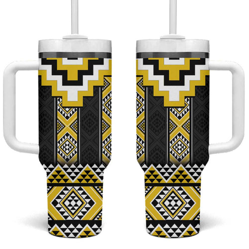 Yellow Taniko Aotearoa Tumbler With Handle Niho Taniwha Mix Poutama