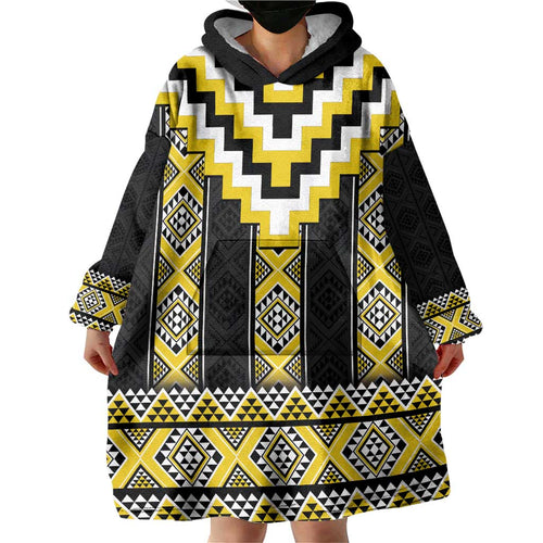 Yellow Taniko Aotearoa Wearable Blanket Hoodie Niho Taniwha Mix Poutama