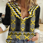 Yellow Taniko Aotearoa Women Casual Shirt Niho Taniwha Mix Poutama