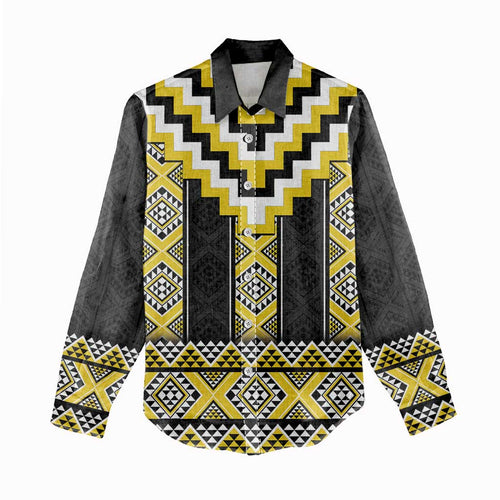 Yellow Taniko Aotearoa Women Casual Shirt Niho Taniwha Mix Poutama