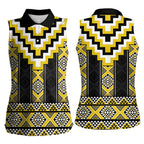 Yellow Taniko Aotearoa Women Sleeveless Polo Shirt Niho Taniwha Mix Poutama