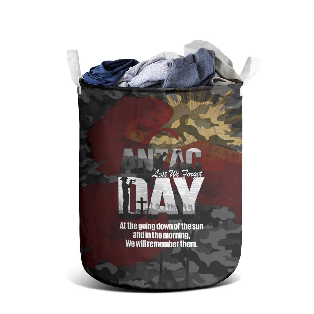 Australia ANZAC Day Laundry Basket We Will Remember Them Poppy Camouflage - Aussie Hoodie