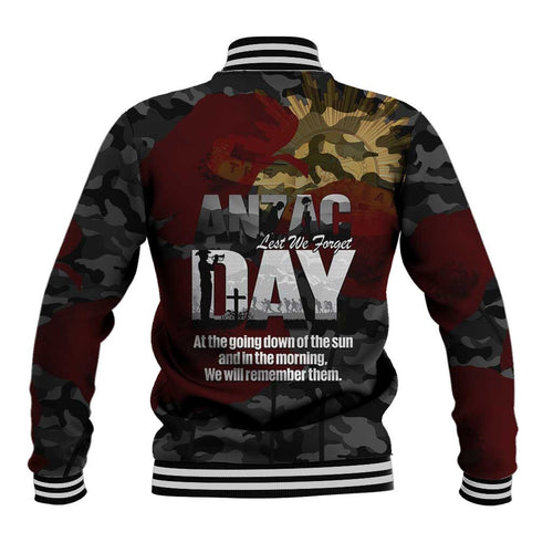 Australia ANZAC Day Baseball Jacket We Will Remember Them Poppy Camouflage - Aussie Hoodie