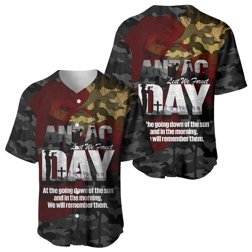 Australia ANZAC Day Baseball Jersey We Will Remember Them Poppy Camouflage - Aussie Hoodie