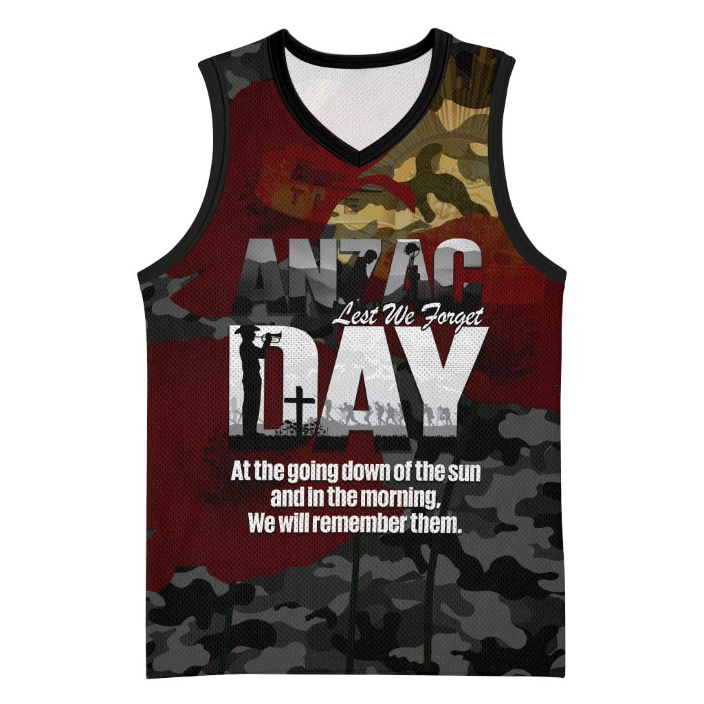 Australia ANZAC Day Basketball Jersey We Will Remember Them Poppy Camouflage - Aussie Hoodie