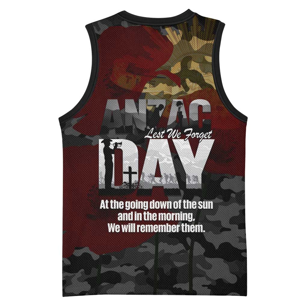 Australia ANZAC Day Basketball Jersey We Will Remember Them Poppy Camouflage - Aussie Hoodie