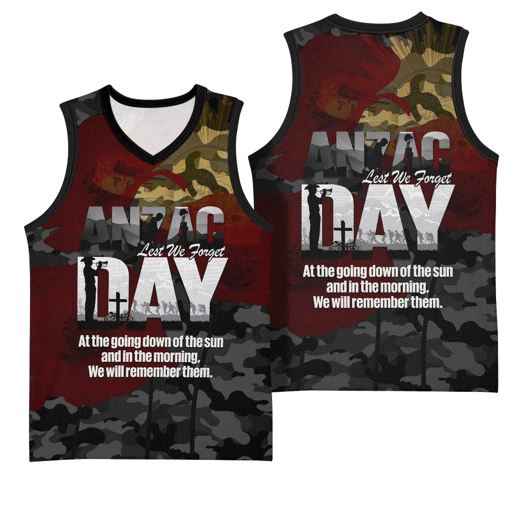 Australia ANZAC Day Basketball Jersey We Will Remember Them Poppy Camouflage - Aussie Hoodie