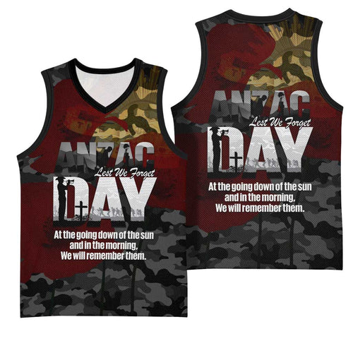Australia ANZAC Day Basketball Jersey We Will Remember Them Poppy Camouflage - Aussie Hoodie